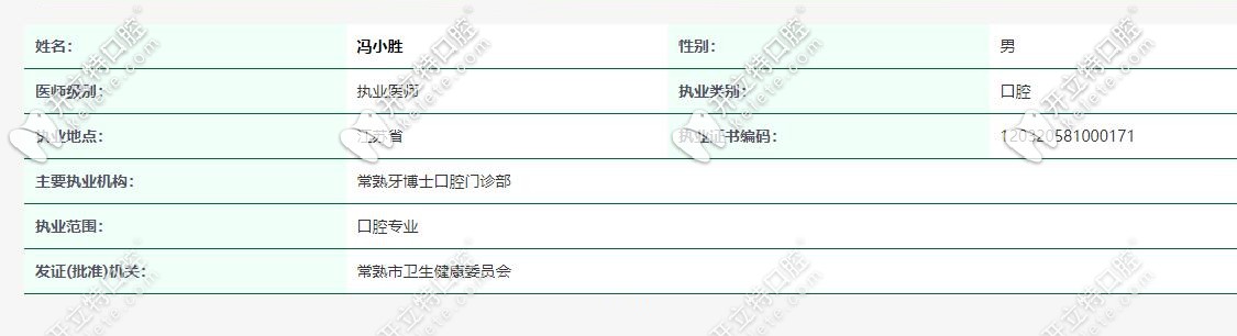冯小胜医生执业证书 冯小胜医生执业证书